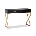 Baxton Studio Carville Dark Upholstered Gold Finished 2-Drawer Console Table 153-9203